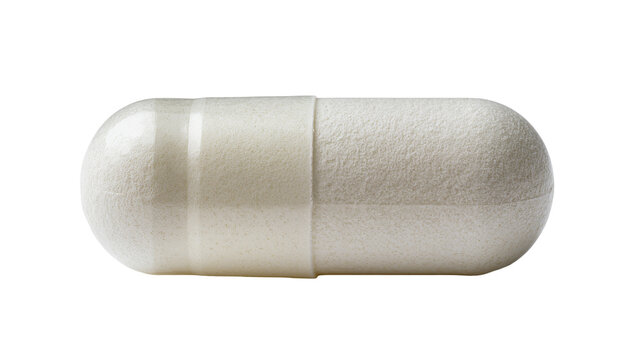White capsule pill with textured surface and translucent band