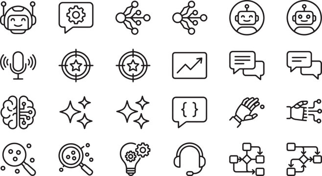 Robot themed Line Icons Set On White Background automation artificial-intelligence