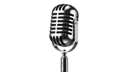 Fototapeta premium Retro chrome microphone on stand, studio quality