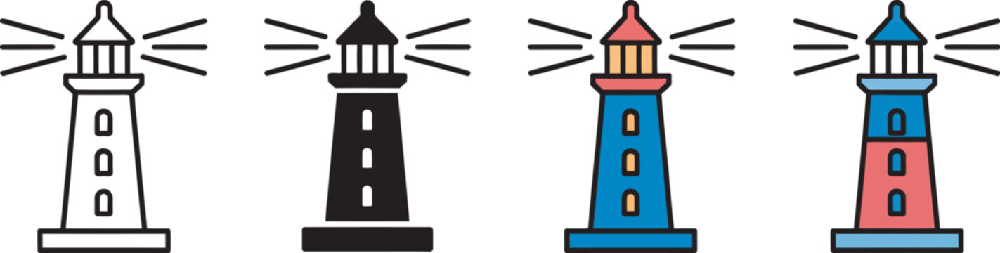 Lighthouse icon vector set lighthouse icon vector set for maritime navigation and coastal safety concepts featuring beacon towers, guiding lights and ocean travel symbols.