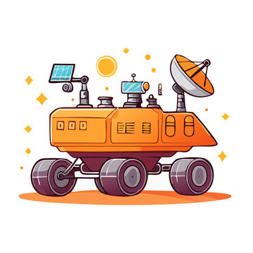 Cartoon space rover with solar panel and satellite dish