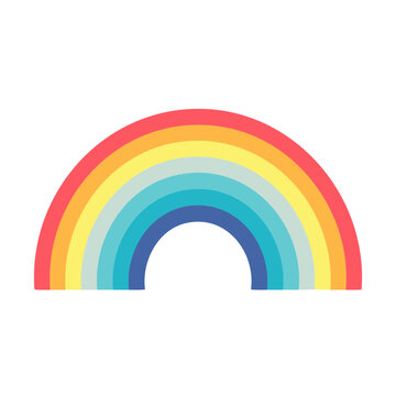 Flat design rainbow with multiple colored arcs on white background