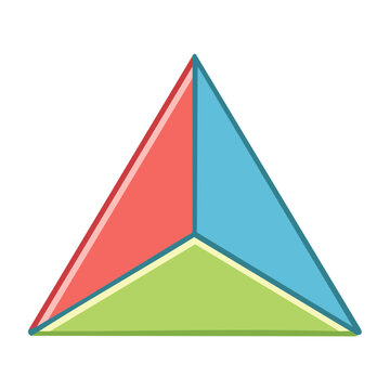 Flat design triangle divided into three colored sections