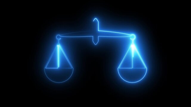 Neon scale symbol, neon scale of justice: balance of law,