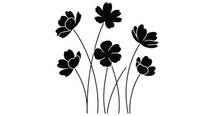 Naklejka premium Black silhouette of flowers on white background