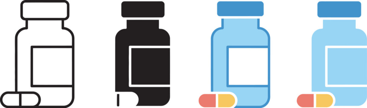 Medicine bottle icon set medicine bottle and capsule icon set for healthcare pharmacy and medical prescription vector collection representing medication storage, treatment and patient care concepts.