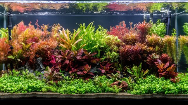 Vibrant Freshwater Aquascape Filled With Lush Aquatic Plants