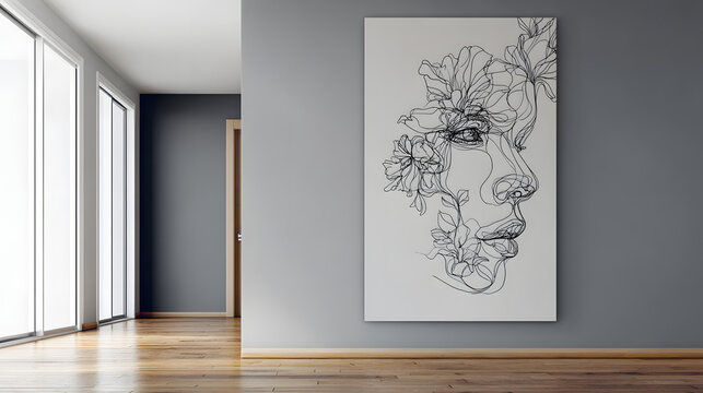 Abstract Line Art Painting of a Human Face Dissolving into Flowing Shapes and Colors, Modern Surreal Portrait Illustration