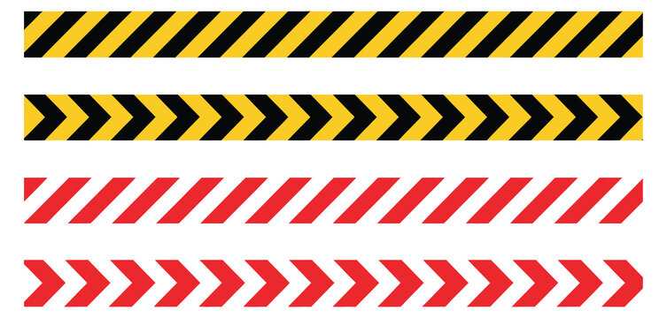 Barricade tape vector, realistic caution tape stripes in red, white, black, and yellow abstract diagonal seamless illustration for construction safety barriers, industrial warning systems, hazard 