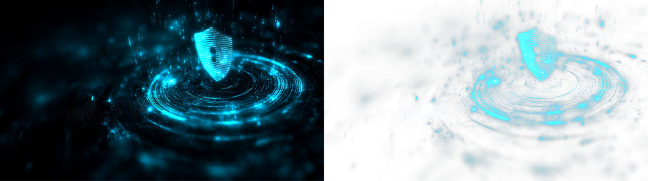 Cybersecurity privacy concept with futuristic shield overlay PNG