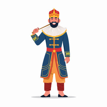 Cartoon King with Crown and Scepter