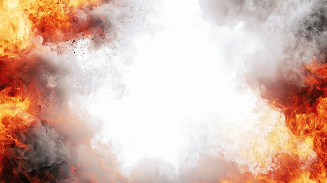 Fiery explosion with swirling smoke framing a bright white center