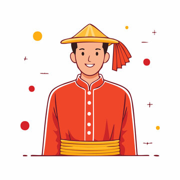Man in Traditional Asian Attire with Conical Hat