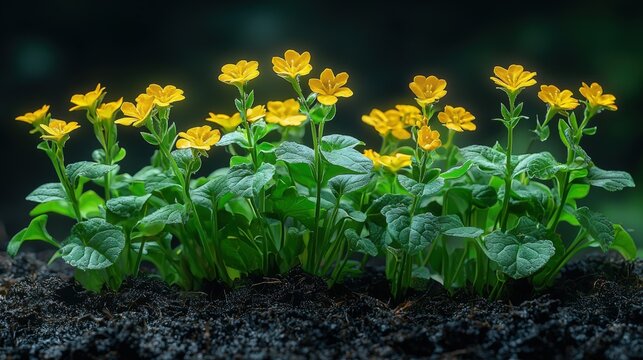 Golden groundsel blooms in a vibrant rain garden with lush green foliage