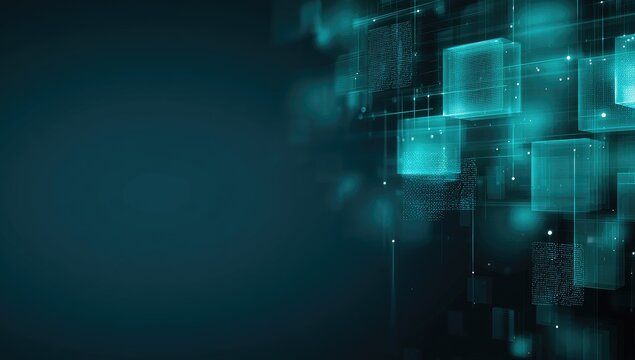 Abstract glowing teal cubes interconnected with digital lines