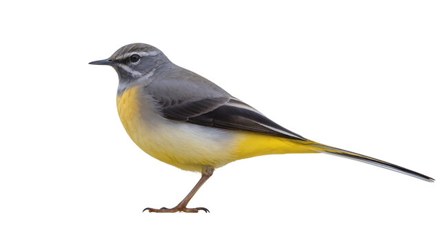 Grey wagtail bird with yellow breast and grey back