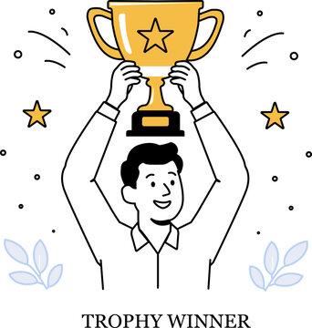 Business Success Trophy Winner Line Illustration