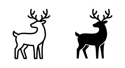 Obraz premium Deer Icons: Minimalist Outline and Silhouette Vector Graphics for Wildlife and Nature Themes