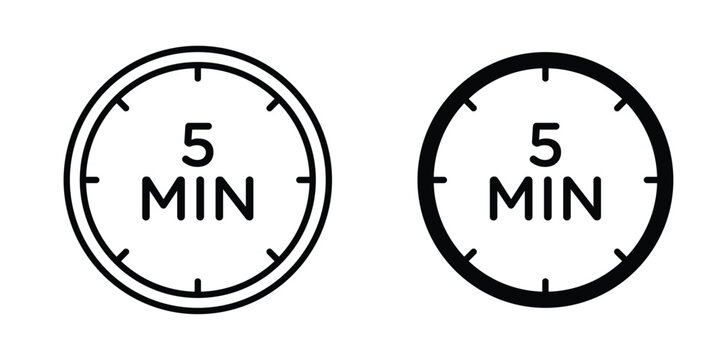 5 minutes icon editable. Vector pack in black