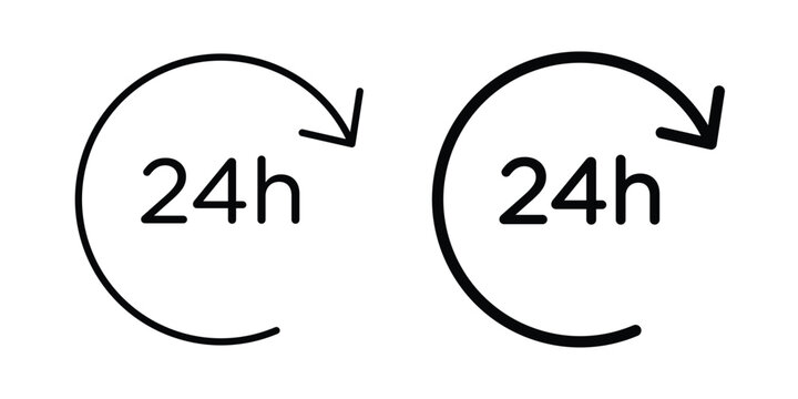 24 Hrs icon editable. Vector pack in black