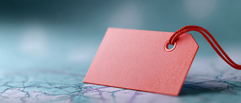 Blank red price tag on map surface