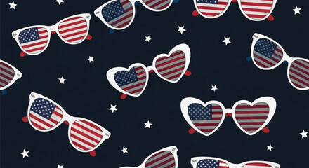 Obraz premium Patriotic USA Flag Sunglasses Seamless Pattern for Fourth of July Background