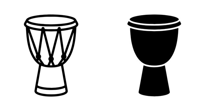 Djembe Drum Icons, African Percussion Instrument Vector Art, Musical Rhythm Symbols