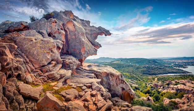 Astonishing summer view of Rock of the Bear. Spectacular morning scene of Sardinia island, Capo D'orso, Province of Olbia-Tempio, Italy, Europe. Beauty of nature concept background.