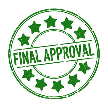 Green rubber stamp with final approval text and stars
