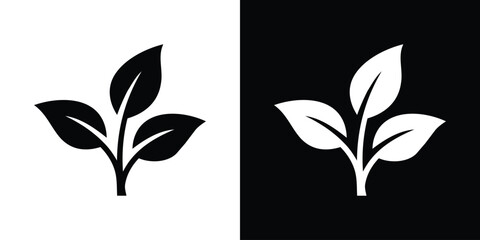 Obraz premium Minimalist small plant seedling icon set without soil. Features clean black and white young sprout vector illustrations on contrasting backgrounds, symbolizing nature, growth, and biology.
