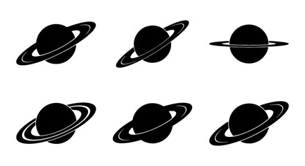 Saturn Planet Icons, Ringed Celestial Body Vector Graphics, Space Exploration Symbols © Asif