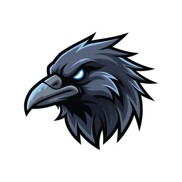 Cartoon raven bird head profile view.