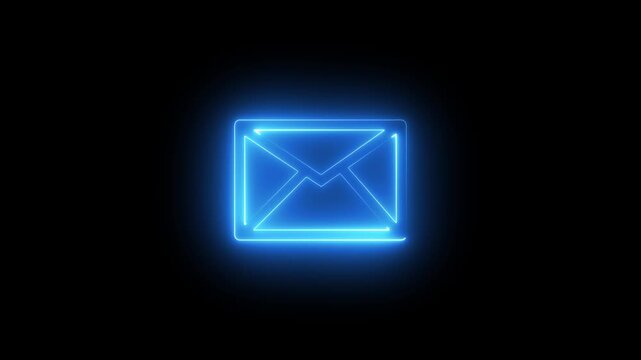 Opening envelope animation with white outline and light revealing mail on black background