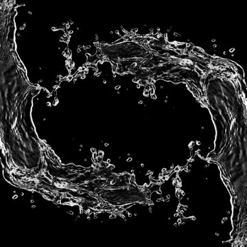 Water splash swirling to form a frame on black background
