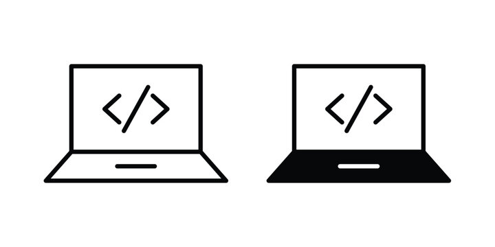 Display code icon editable. Vector pack in black