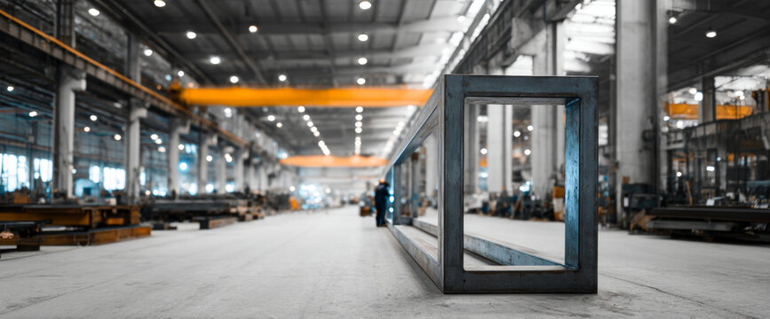 Large metal frame in industrial warehouse