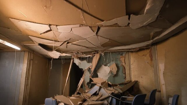 Devastated Office Room After Structural Collapse.