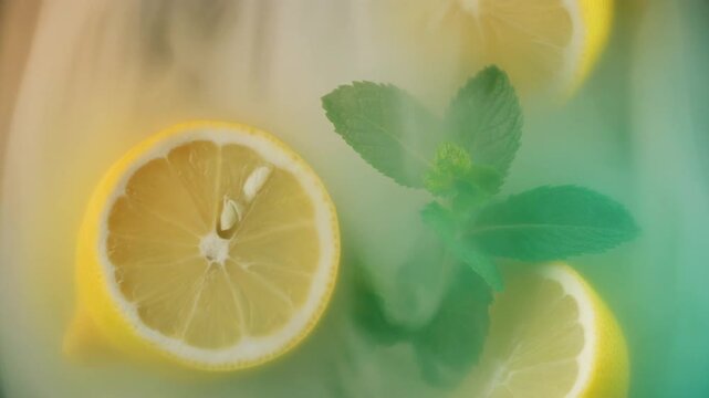 Refreshing Lemonade with Fresh Mint Leaves.