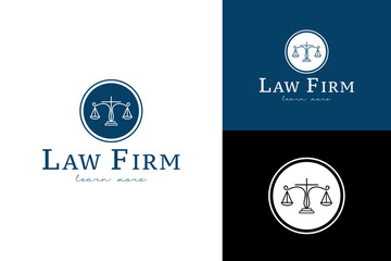 Classic Law Firm Badge Logo Template with Scales of Justice in Circle for Attorney and Legal Services © Dyn Studio