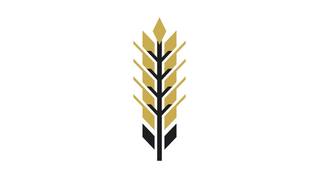 Golden wheat stalk logo symbol isolated on white background.