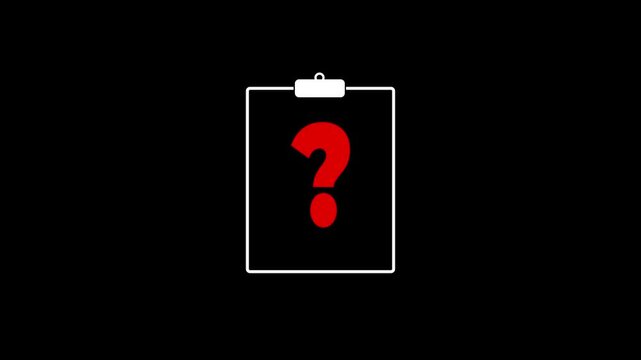 Animated question mark clipboard icon, symbolizing a query, task, or unsolved problem