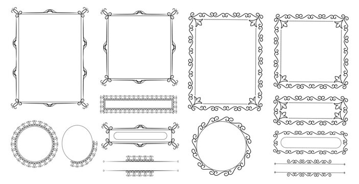 ornate decorative frame border rectangle circle vector set