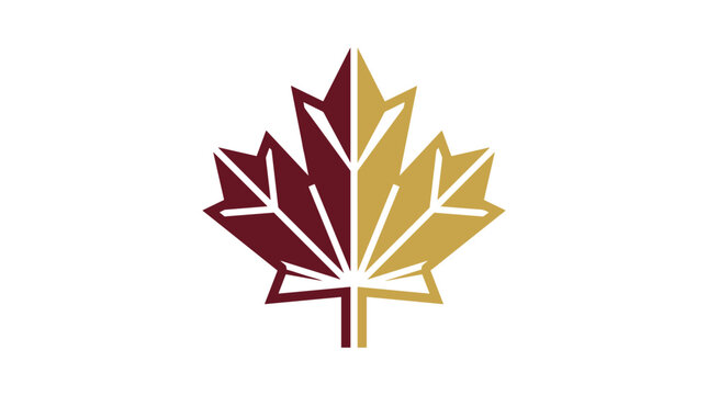Geometric Maple Leaf Symbol in Burgundy and Gold Colors.