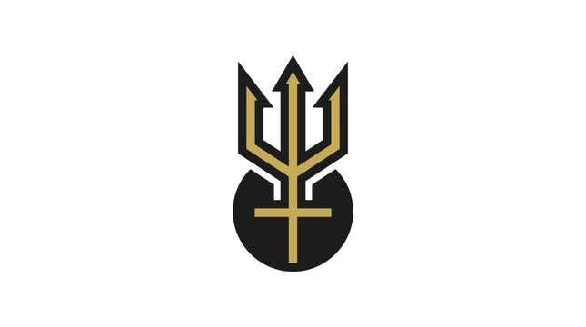 Stylized Trident Symbol with Circle and Cross Emblem.