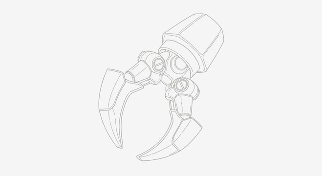 Mechanical Claw Machine Grabber, Robotic Hand, Futuristic Technology Line Art