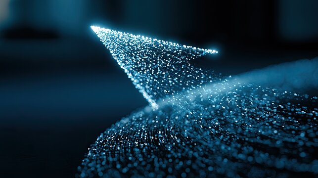 Glowing arrow of particles emerges from a sphere, ascending upwards