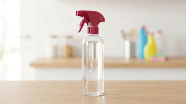 Empty spray bottle on wooden surface