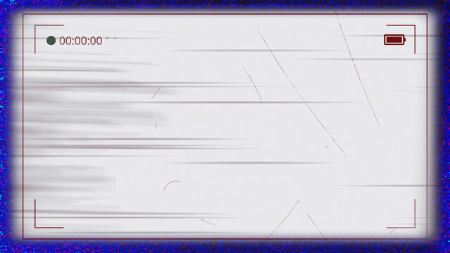 Camera recording screen with blue noise border, transparent background, glitch style frame for video, monitoring, and retro technology concepts.