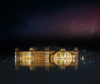 Jal Mahal at Night Under Purple Sky