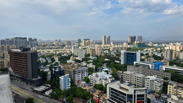 Cinematic Drone Flight Over Indian Technology Park and Urban Skyline
